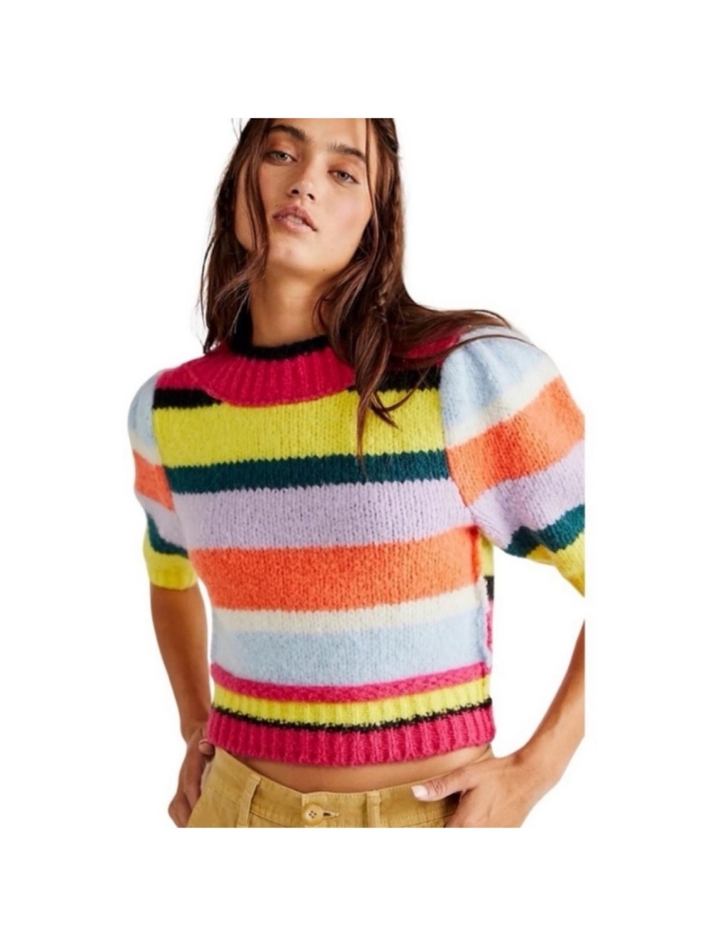 Free People Foxy Stripe Sweater Pullover  Size XS Wool Blend Extra Small